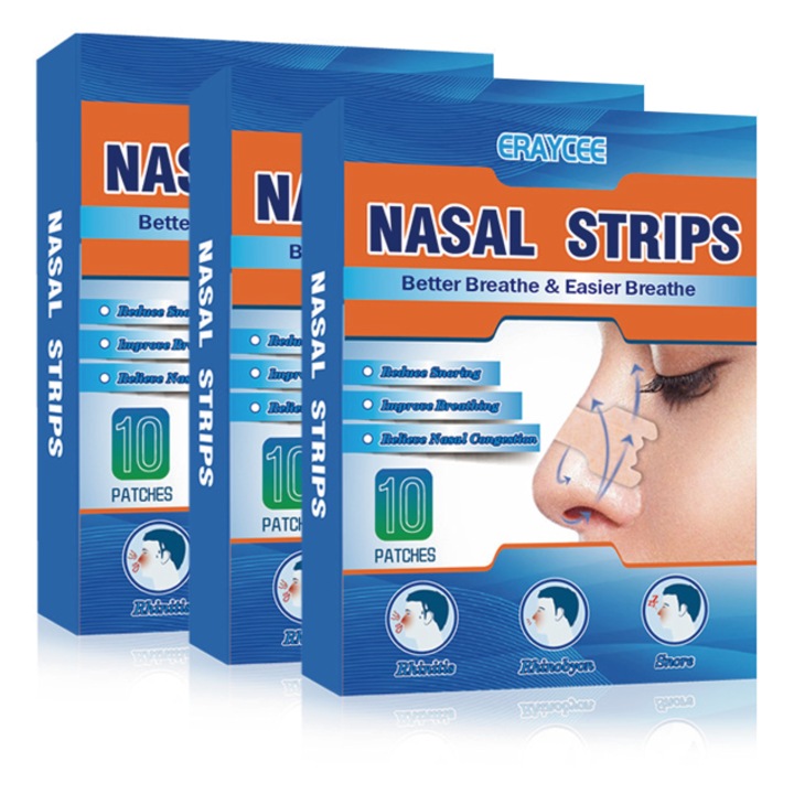 Set de 3 cutii de benzi nazale anti-sforait, Eraycee, 30 bucati