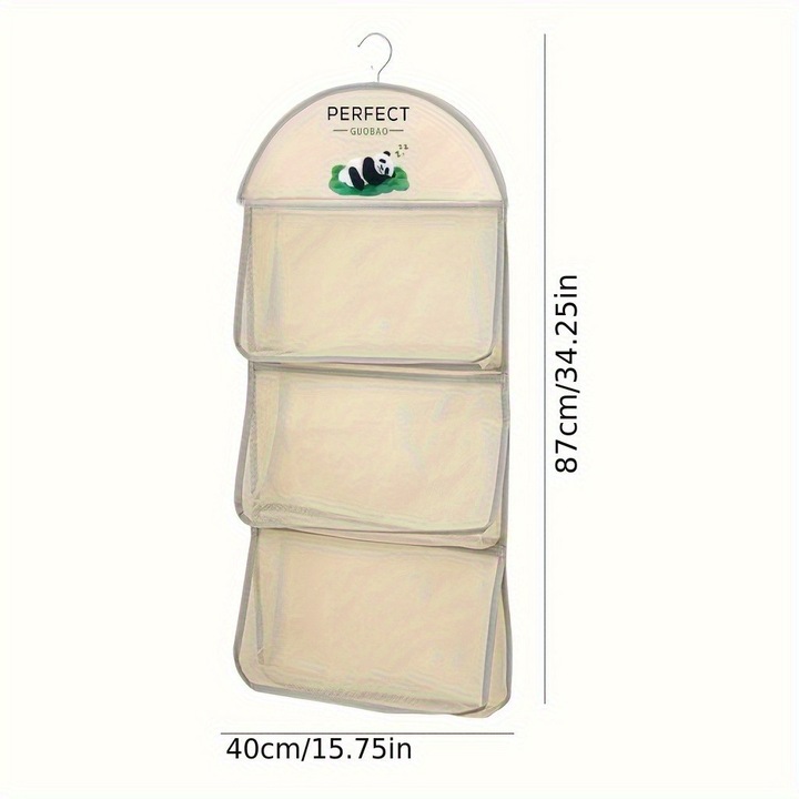 Függő rendszerező, 3 rekeszes, textil, 30x45 cm, Bézs színű