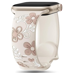 Curea florala din silicon pentru femei, BEEVME, 38x40mm, impermeabila, hipoalergenica, pentru Apple Watch 38mm, 40mm, 41mm