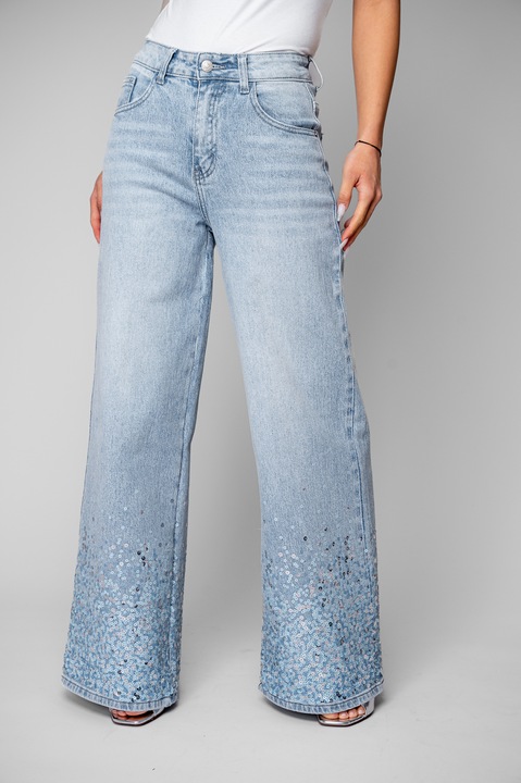 Blugi lungi cu paiete Light Blue 20022, Albastru deschis