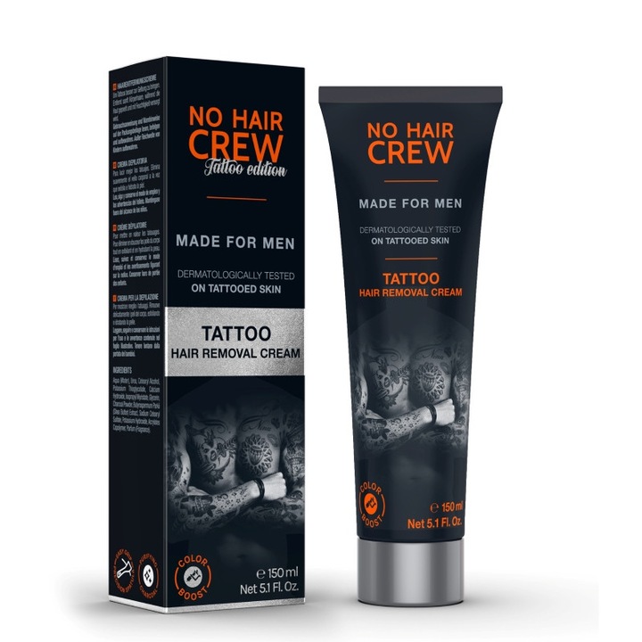 Crema depilatoare TATTOO Edition, No Hair Crew, 150 ml, pentru pielea tatuată, unisex