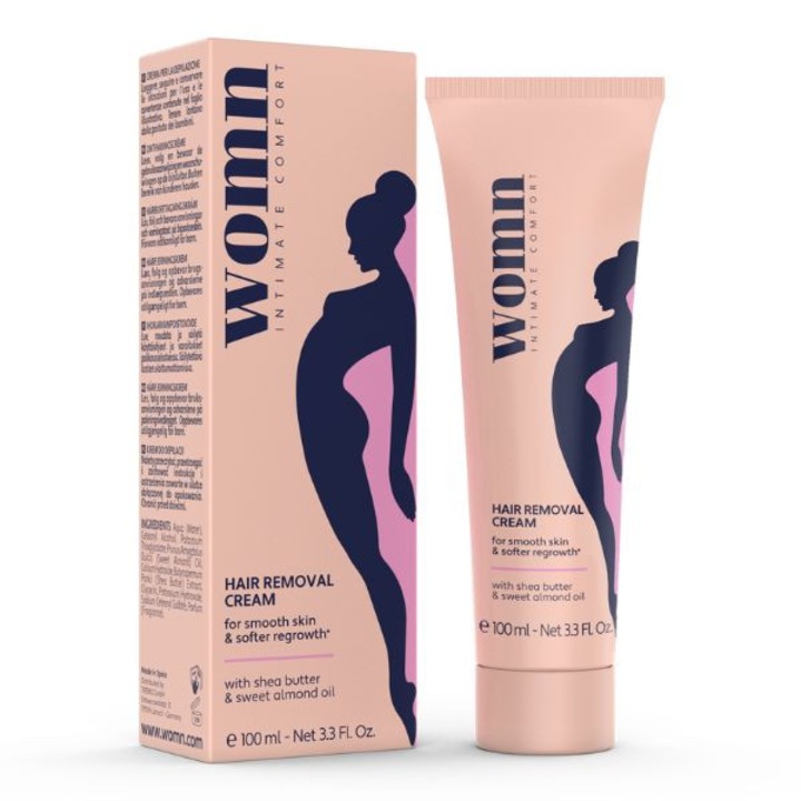 Crema depilatoare WOMN Intimate Comfort, 100ml, cu ulei de migdale si unt de shea, pentru zone sensibile, Femei