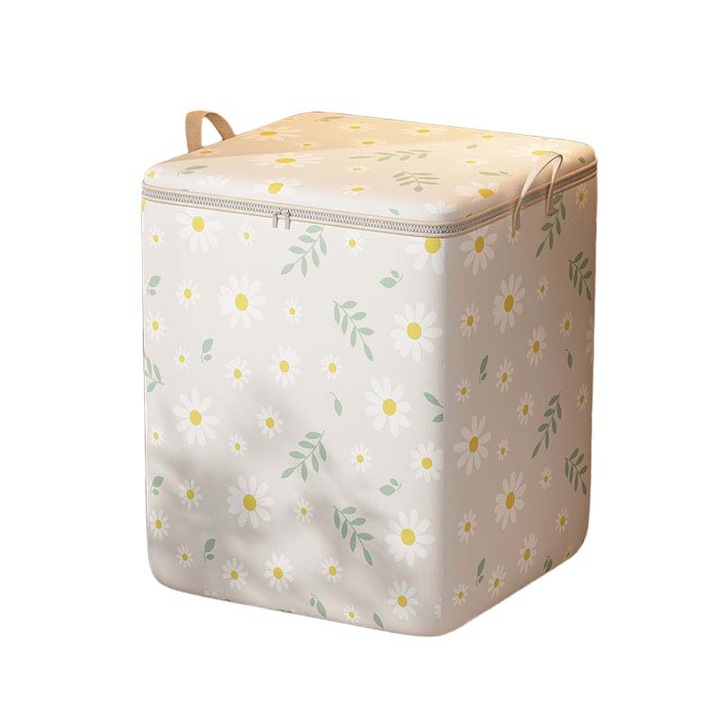 Saci de depozitare, stil nou, cutie de depozitare a hainelor de uz casnic de mare capacitate, geanta de mutat din material impermeabil pentru pilota, margareta bej, 140L, 1 bucata
