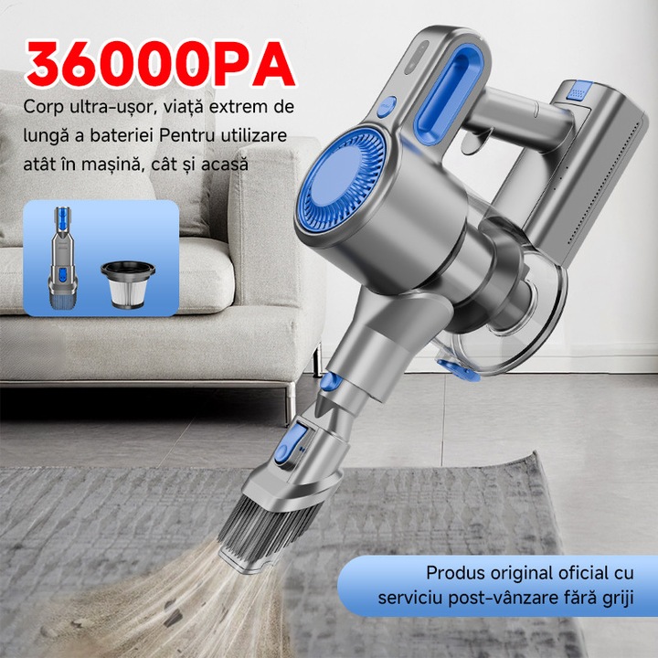 Безжична прахосмукачка, преносима прахосмукачка за кола, 25 минути автономна работа, 1 включен филтър HEPA за многократна употреба, прахосмукачка за кола и дом, сиво-синьо