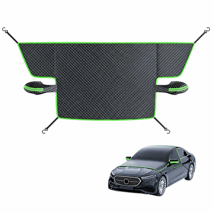 Prelata Auto, Grtard, Cu dungi reflectorizante si magneti, Impermeabila, Protectie praf si zapada, Herm elasticizat reglabil, Husa saculet depozitare, Oxford, 260 x 114cm, Negru/Verde