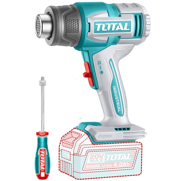 Pistol cu aer cald feon TOTAL, 20V, 300–550°C, Nu include acumulator si incarcator