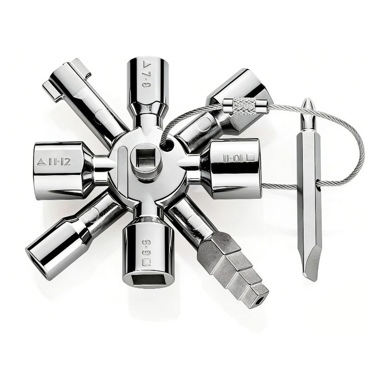 Cheie Universala Multifunctionala 10-in-1 pentru Sisteme Electrice, HVAC si Instalatii - Set Tip Paianjen pentru Panouri de Control