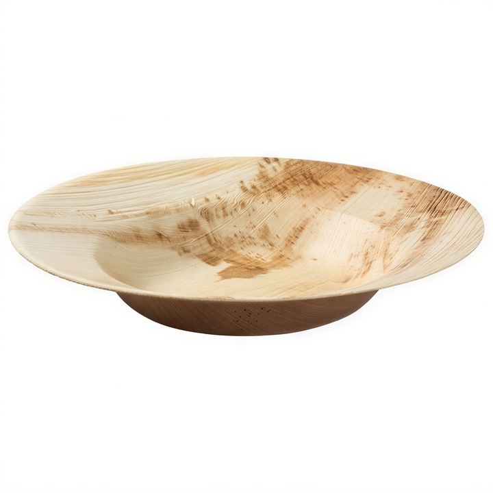 Set de 25 farfurii adanci din frunze de palmier, GreenBox, 23x4,5 cm, biodegradabile, pentru preparate reci si calde