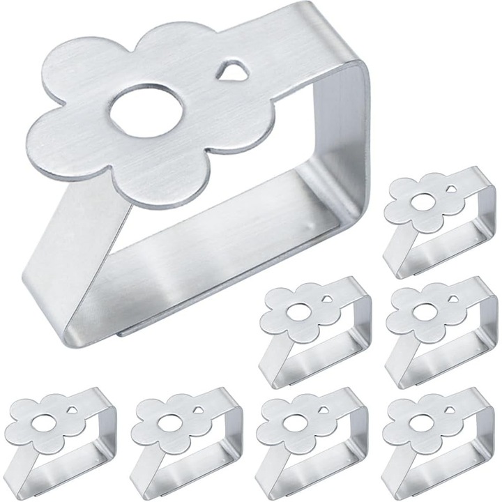 8 db asztalterítő csipesz, CE, acél, ezüst