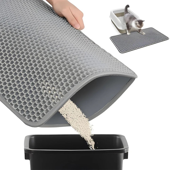 Covoras pentru litiera pisicii, design cu strat dublu de fagure, material impermeabil si antiderapant, covoras pentru litiera pisicii, 40 cm * 60 cm