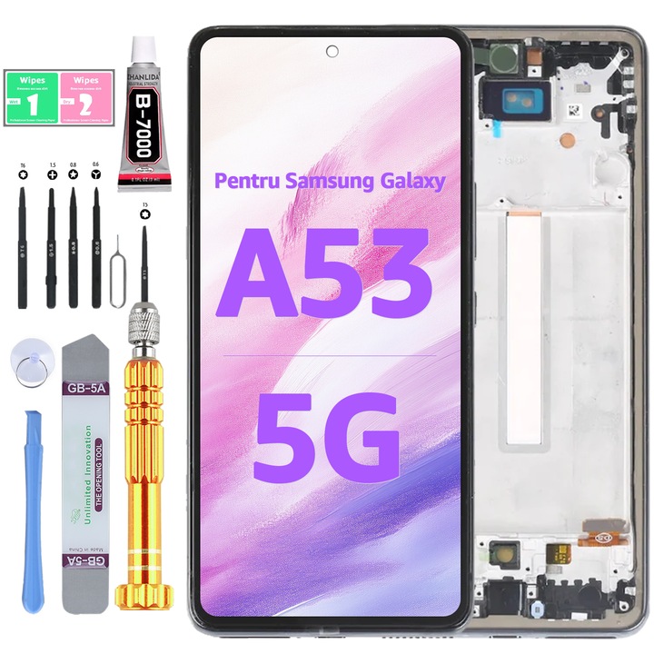 Дисплей LCD екран за Samsung A53 5G, рамка на дисплея, съвместим с A536, черен, Yodoit