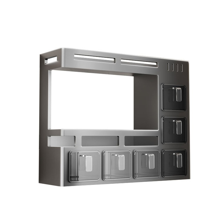 Suport pentru condimente de bucatarie, 36 cm, otel carbon, rezistent la rugina, rezistent la ulei, montat pe perete, robust si portant, instalare fara gaurire, argintiu