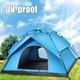 Cort de camping Bedee 200x200x135cm albastru, cort cu deschidere automata rapida pentru 3-4 persoane, impermeabil, rezistent la UV, rezistent la umezeala, design cu usa dubla