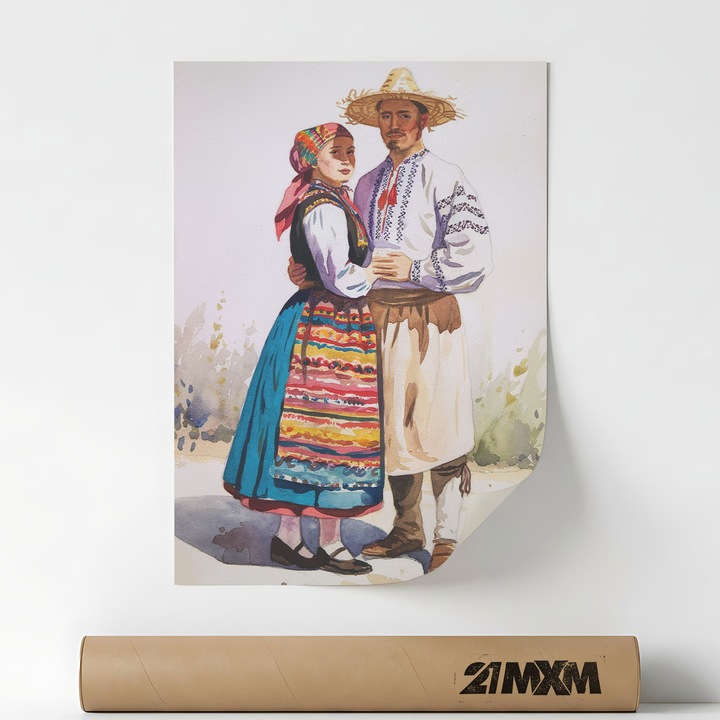 Poster decorativ, arta folclorica romaneasca, stil traditional, Folcor Romanesc 3, A3 (29.7 x 42 cm), Fara Rama