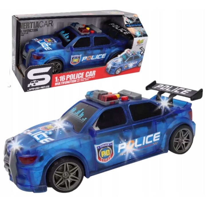BrukoSK Rendőrautó 1:16, fényekkel és hangokkal, kék, ideális méret gyerekeknek