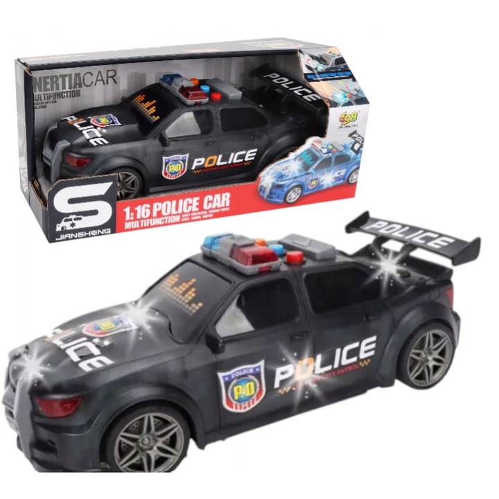 Rendőrautó, BrukoSK, 1:16, fekete, hang- és fényeffektek