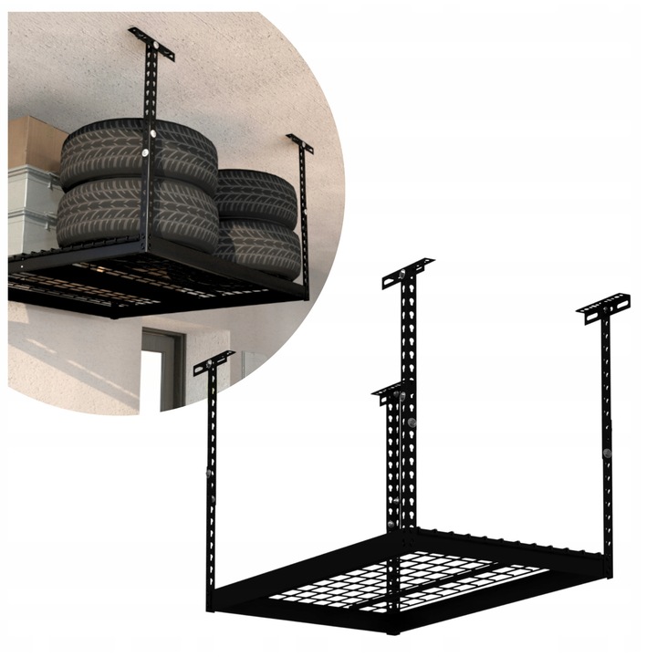 Raft metalic tavan, INTEGRI, PGF 2, Negru, 60x122 cm, design robust si modern, finisaj mat rezistent, solutie inteligenta pentru portonare in garaj, maximizeaza spatiul de lucru