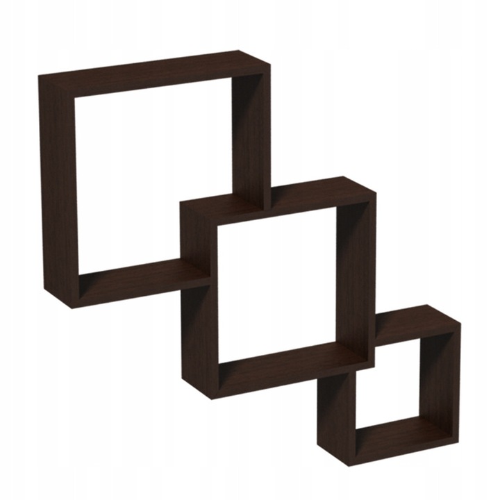Set 3 rafturi tip cub, INTEGRI, FIS, Wenge, 20/28/32 cm, culoare eleganta si profunda, decor practic pentru suveniruri, improspateaza aspectul camerei cu o forma geometrica