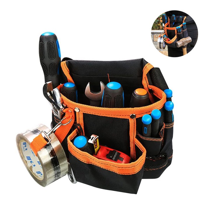 DUAIU Villanyszerelő Táska, 8 Zseb, Vízálló, Tartós 600D Anyag, Állítható Zsebek, Kompatibilis Fogókkal és Csavarhúzókkal, Ideális Ipari Használatra, Sárga/Fekete