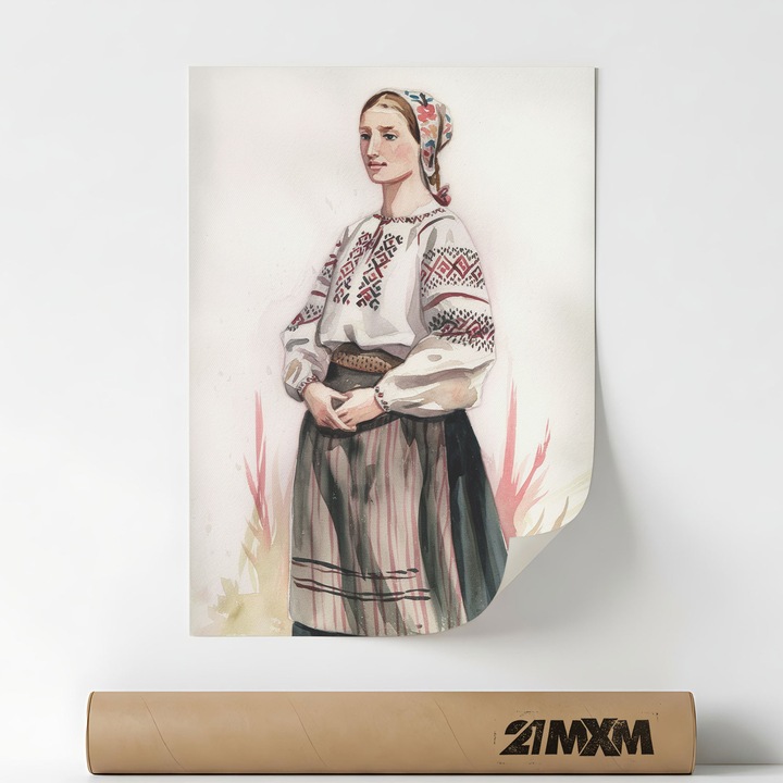 Poster decorativ, arta folclorica romaneasca, stil traditional, Folcor Romanesc 29, A3 (29.7 x 42 cm), Fara Rama