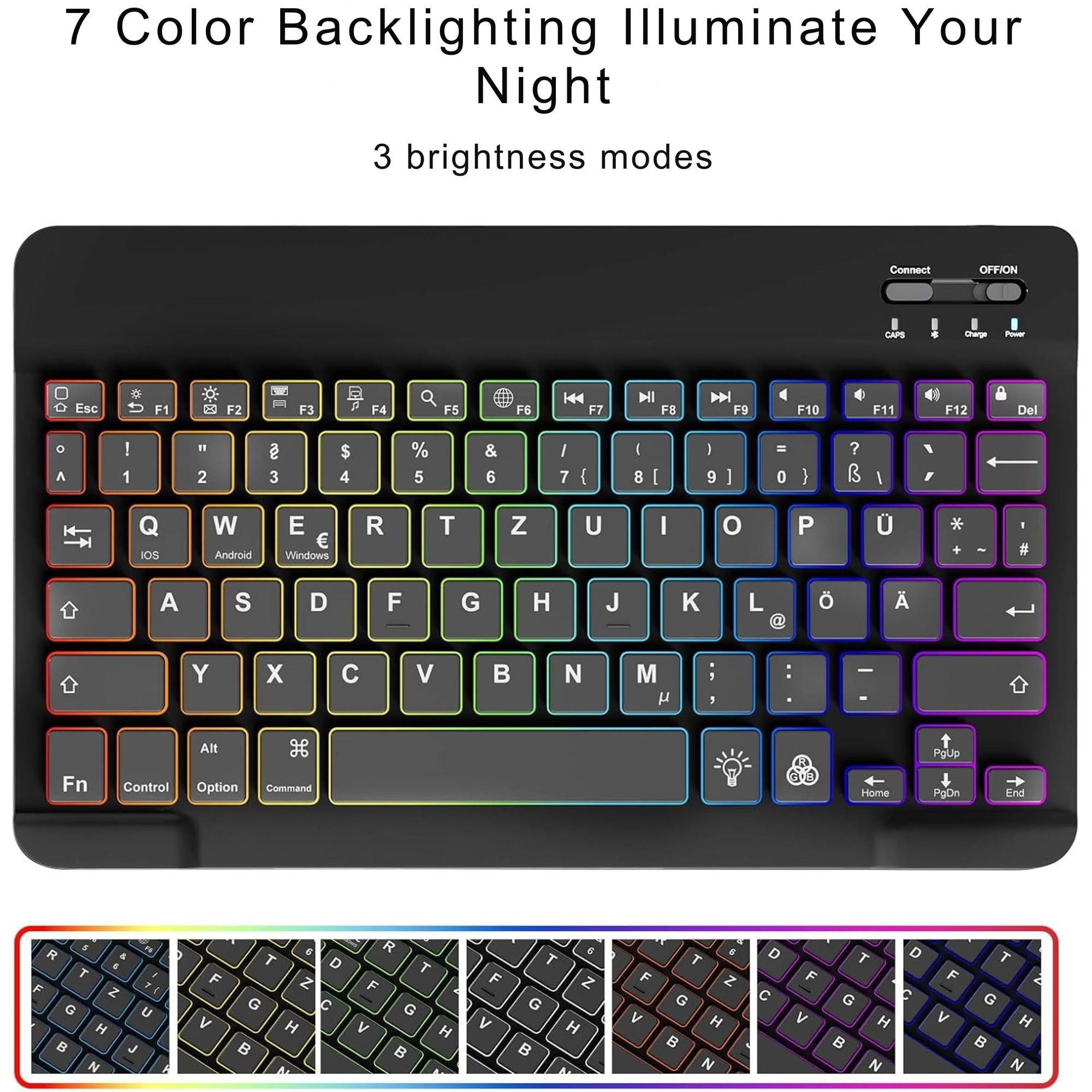 Husa cu tastatura Bluetooth QWERTZ pentru Samsung Galaxy Tab S9 FE 10.9” / Tab S9 11” (2023) – Tastatura iluminata RGB, detasabila magnetic, husa din piele PU, Neagra