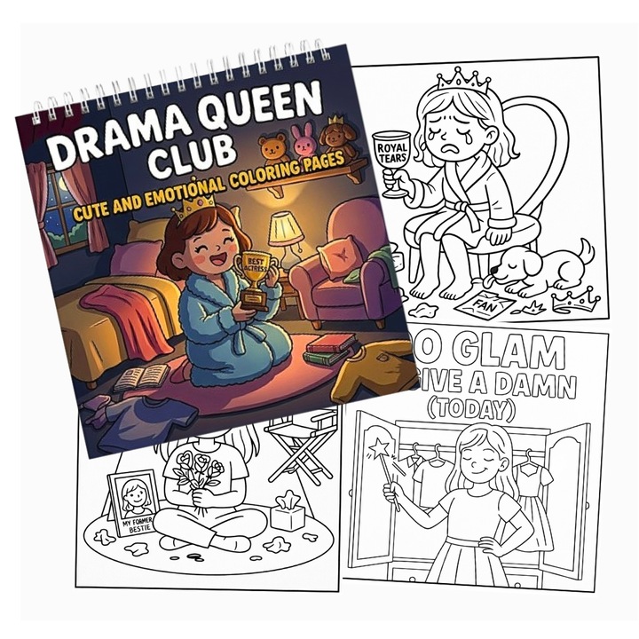 Carte de Colorat pentru Adulti OBRO® - Pagini Groase Cartonate si Spirala Metalica, Drama Queen Club