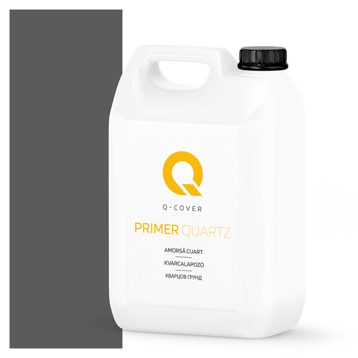 Amorsa cuart pentru tencuiala mozaicata, Q-Cover, Argintiu M54, aplicare usoara, aderenta ridicata la suport, pentru utilizare in interior si exterior, timp scurt de uscare pe perete, pe baza de lianti polimerici de inalta calitate, 3KG