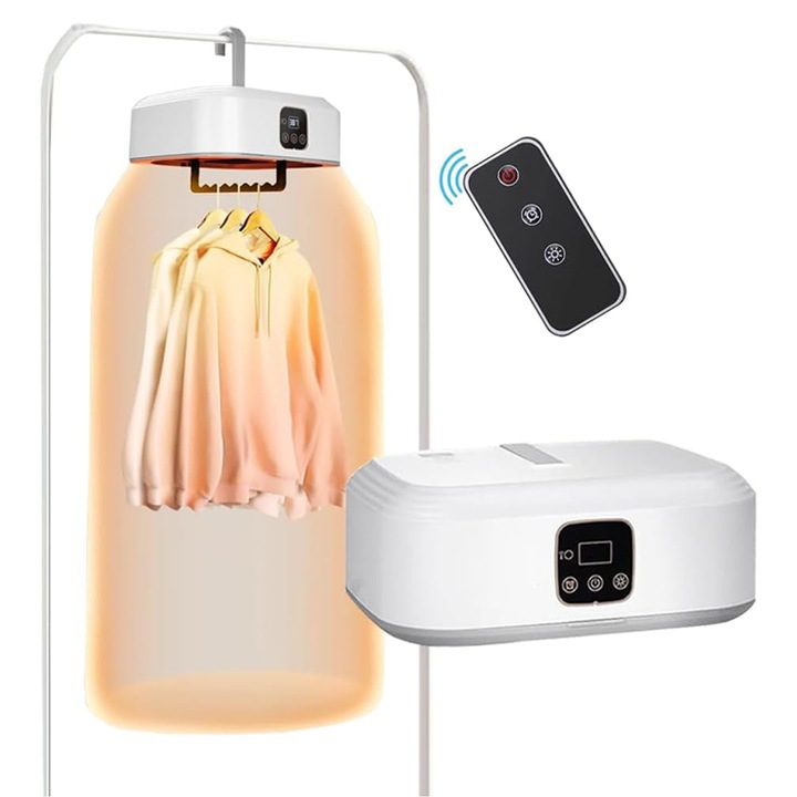 Összecsukható háztartási ruhaszárító, Omelivon, 2 szárítási mód, 10 kg kapacitás, hordozható, gyorsan szárít, UV-sterilizálás, 360°-os meleglevegő-keringetés, hely- és energiatakarékos, bármilyen típusú ruhához alkalmas, többszínű