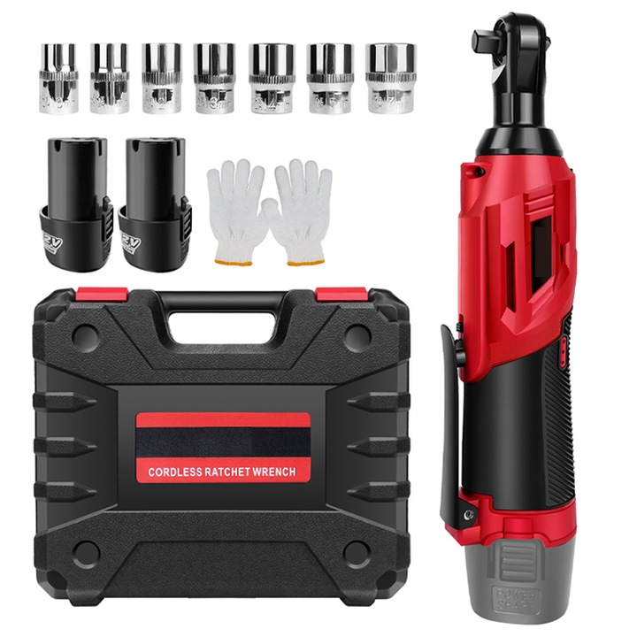 Clichet Electric 3/8", Omelivon, Set de Chei Electrice cu Clichet Fara Fir, 550rpm, 1500mAh, Iluminare LED, Tubulare 7 Incluse, 2 Acumulator si Incarcator, Pentru Industria Auto, Imbunatatirea Locuintei, Uz Industrial, Multicolor