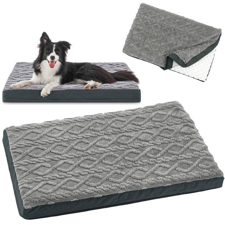 Pat pentru animale de companie, Artnico, saltea ortopedica, impermeabila, 88x55x9cm, gri