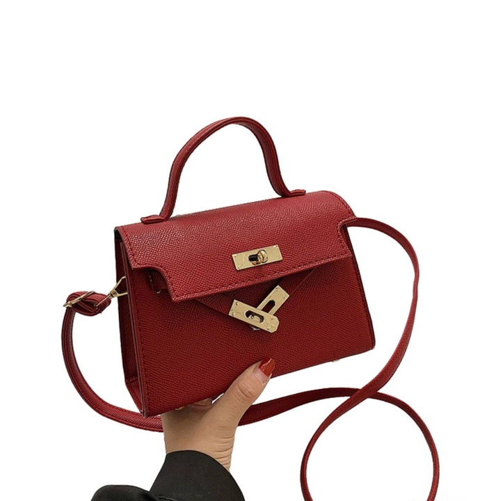 Női táska, záródású design, piros, kézi és válltáska