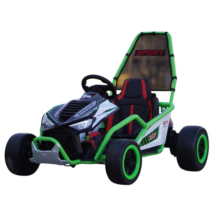 Kart electric Kinderauto cu functie DRIFT, 300W, verde, 4-8 ani, scaun tapitat