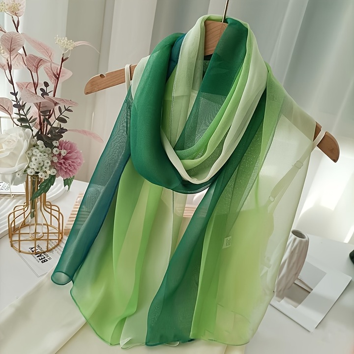 Esarfa Dama, Design Simplu, 150 x 50 cm, Verde-Albastru