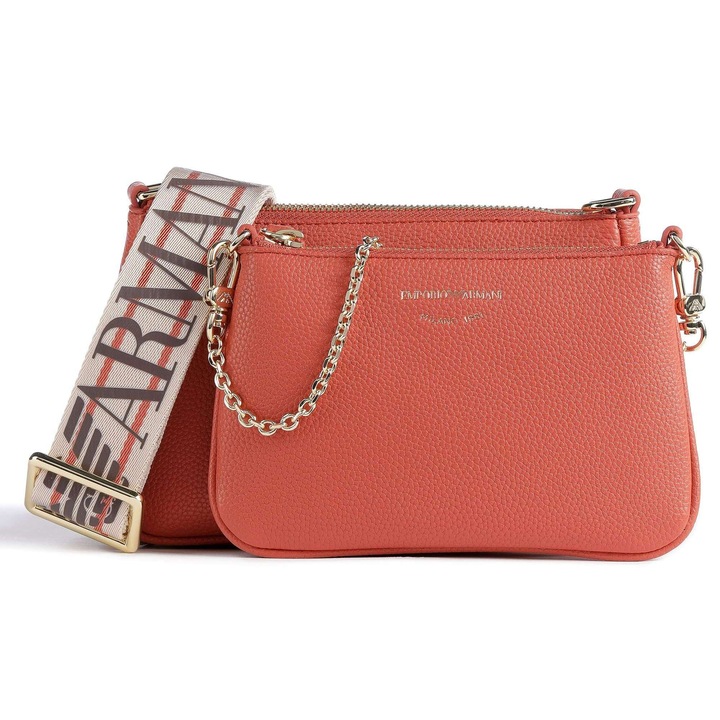 Geanta mini pentru umar Emporio Armani, portocalie, 23x14x5cm, din piele ecologica, cu doua pungi mici