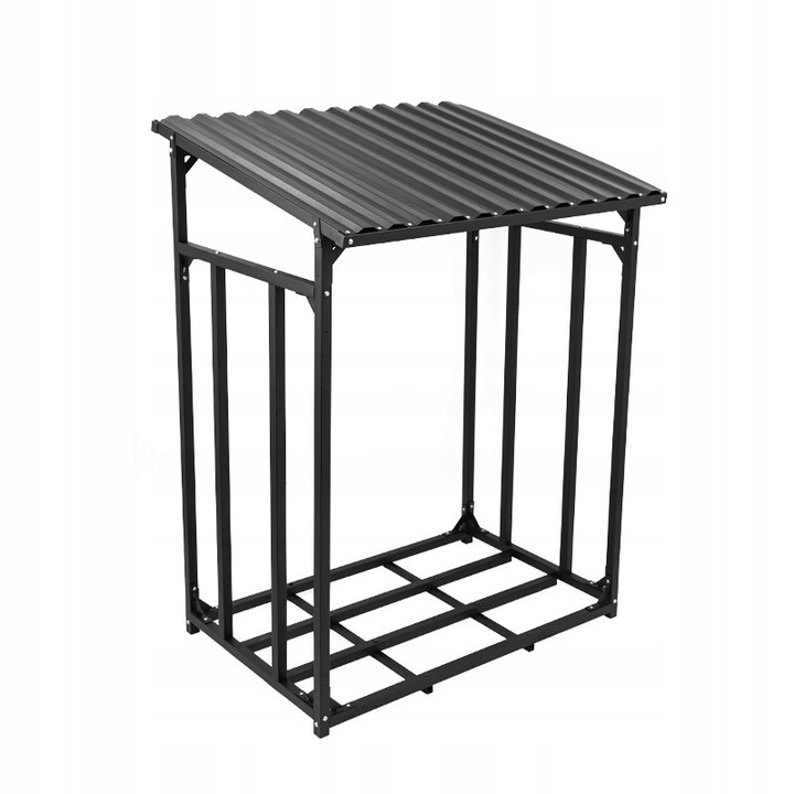 Suport lemne foc, Grindi, Rakau II, 135x70x165 cm, metalic cu acoperis galvanizat, pastreaza lemnele uscate si ordonate, design elegant pentru gradina, terasa sau langa semineu