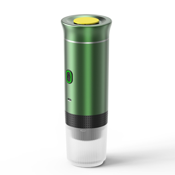 Преносима електрическа еспресо машина, лесна за използване, акумулаторна, зелена, 9x9x27см