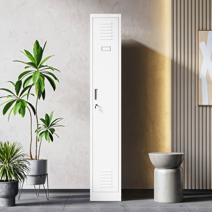 Dulap vestiar metalic KACPER II 1 Plus, 1 compartiment, alb, 30x50x180cm, montaj perete, set 2 chei