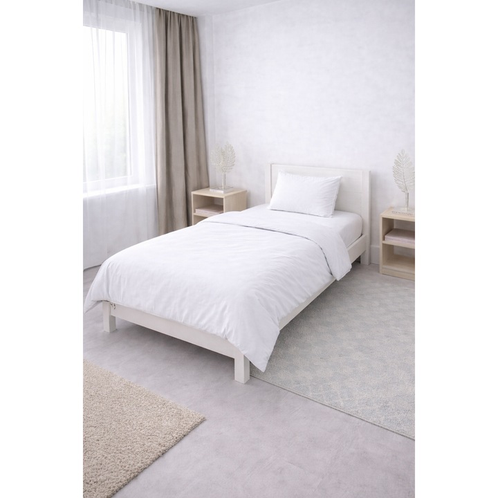 Ágyneműgarnitúra - Cute&Sisters, 100% Finet Pamut, Fehér, 3 részes, 90x200cm