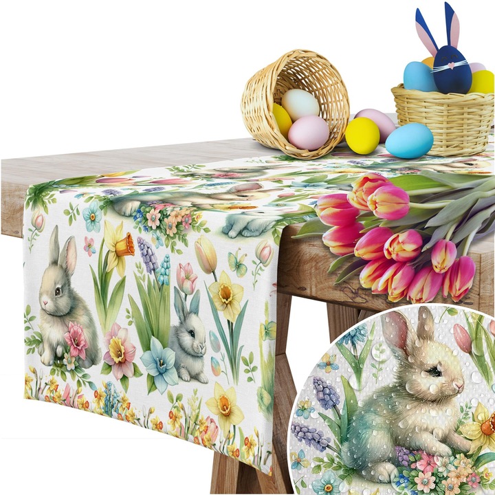 Fata de masa HomeView 40x200 cm, Pasti, impermeabila, rezistenta la pete, pentru living si bucatarie, reutilizabila, usor de curatat, 100% poliester, multicolora, model 384