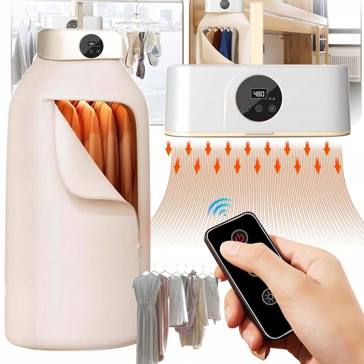 Сушилня за дрехи, електрическа, сгъваема, преносима, за домашна употреба, капацитет 10 кг, бързо сушене при постоянна температура, UV стерилизация, 2 режима на отопление PTC, 360° циркулация на горещ въздух, вградена спектрална почистваща система