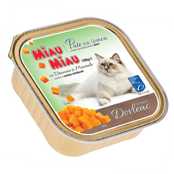 Hrana Umeda Pisica Adult, MIAU MIAU Pate, Somon cu Topping de Dovleac, 100g