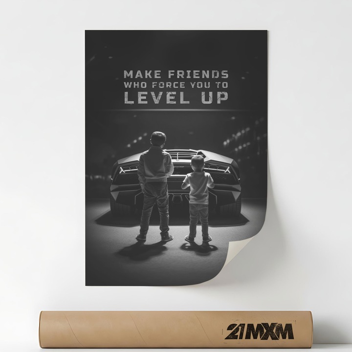 Poster 'Make Friends to Level Up' Pe Panza Mata – Design Minimalist, A4 (21 x 29.7 cm), Fara Rama