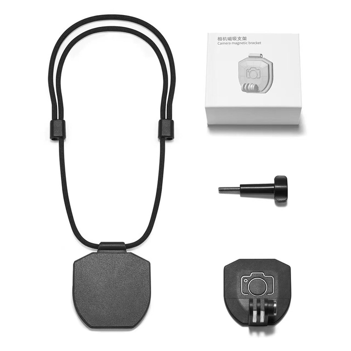 Suport de camera sport pentru gat, cu atasare magnetica - Perspectiva la prima persoana, putere de adeziune extrema, compatibil cu GoPro, Osmo si alte camere de actiune, LIXR-03EN®