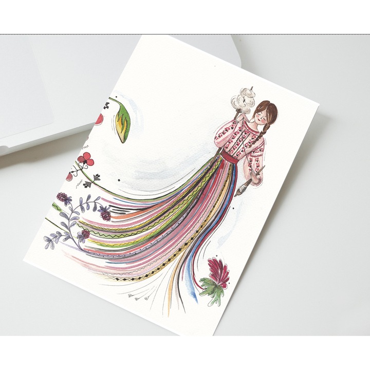 Felicitare PortCuloare Regasire, acuarela, dimensiune 13x18cm, plic colorat inclus