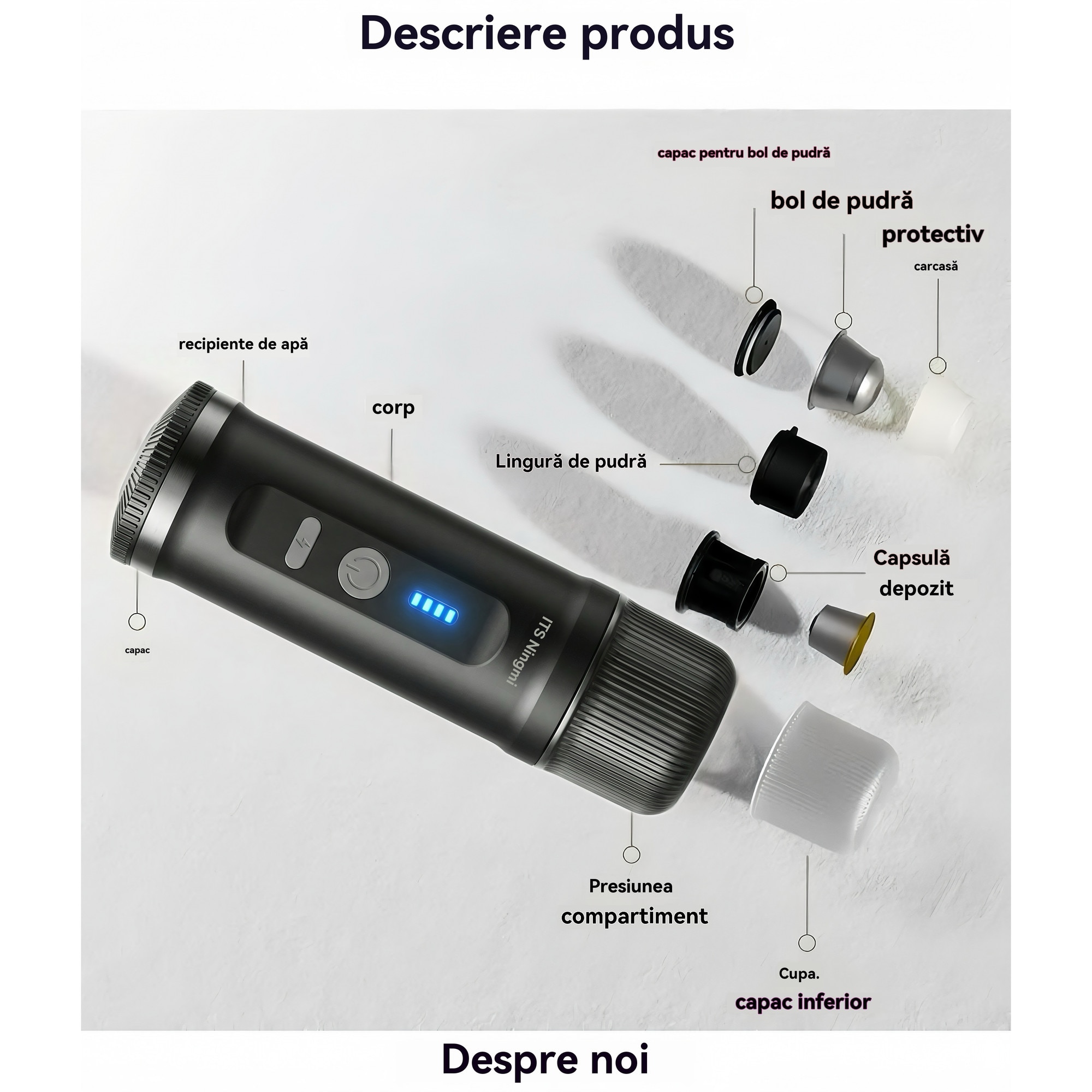 Espressor portabil electric 3 in 1, 20 bar, compatibil Nespresso & cafea macinata, USB / auto / priza, cu suport pliabil si geanta, pentru calatorii, camping, birou, negru