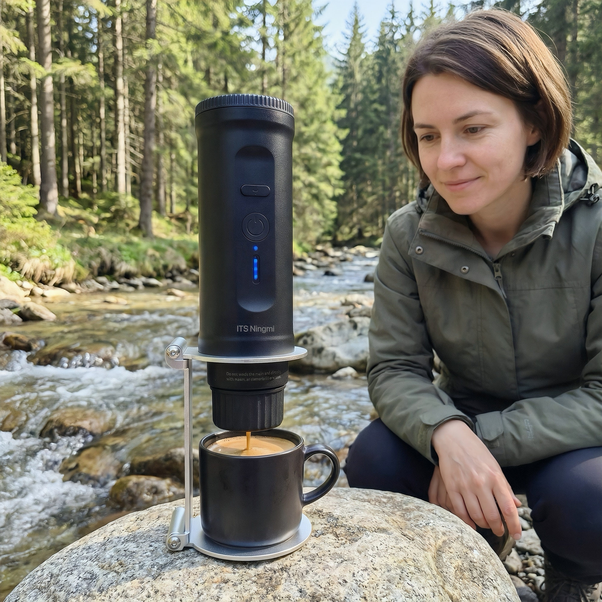 Espressor portabil electric 3 in 1, 20 bar, compatibil Nespresso & cafea macinata, USB / auto / priza, cu suport pliabil si geanta, pentru calatorii, camping, birou, negru