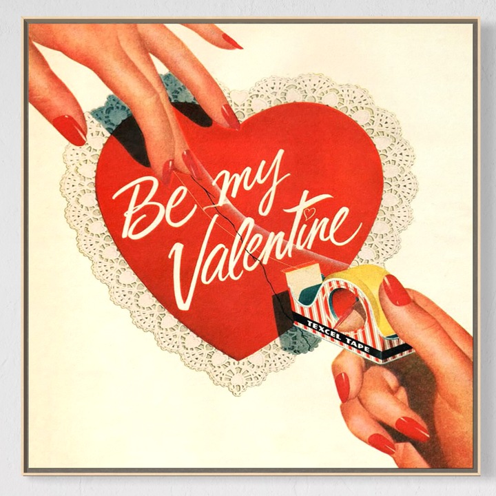 Tablou Canvas Premium, LuxCanva® E1083, Colajul Iubirii, 75 X 75 CM, Panza Bumbac 100% 400g/m2, Sasiu, Lemn, Dragoste, Inima, Arta, Iubire, Clasic, Vintage, Retro, Felicitare, Nostalgie, Handmade, Maini, Degete, Living, Dormitor