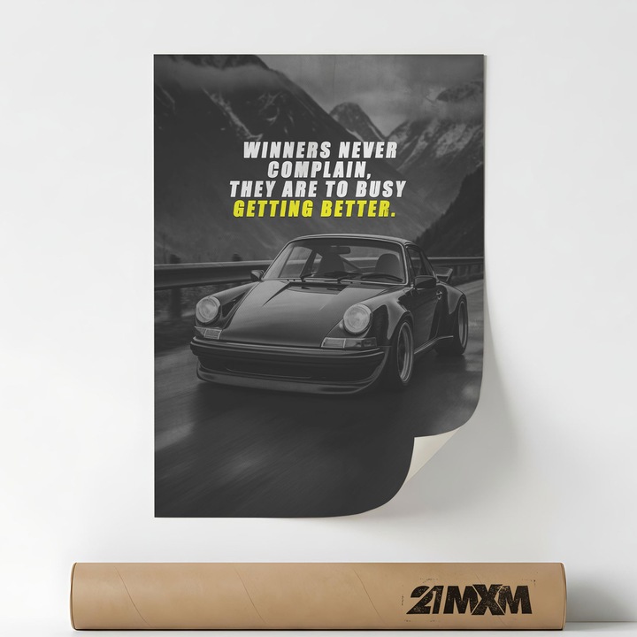 Poster 'Winners Never Complain' Pe Panza Mata – Design Minimalist, 30 x 40 cm, Fara Rama