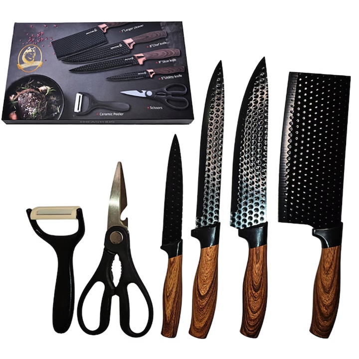 BladePRO® Chef's Edition prémium konyhakés készlet 6 darabos - rozsdamentes acélból és kerámiából, professzionális precíziós vágás, hámozókés, multifunkcionális olló és elegáns tárolóállvány