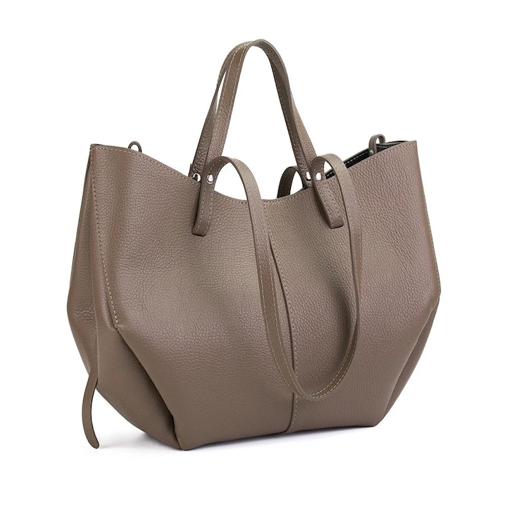 Poseta Piele Mirai - Taupe, Geanta Casual din Piele Naturala, Geanta, Genti